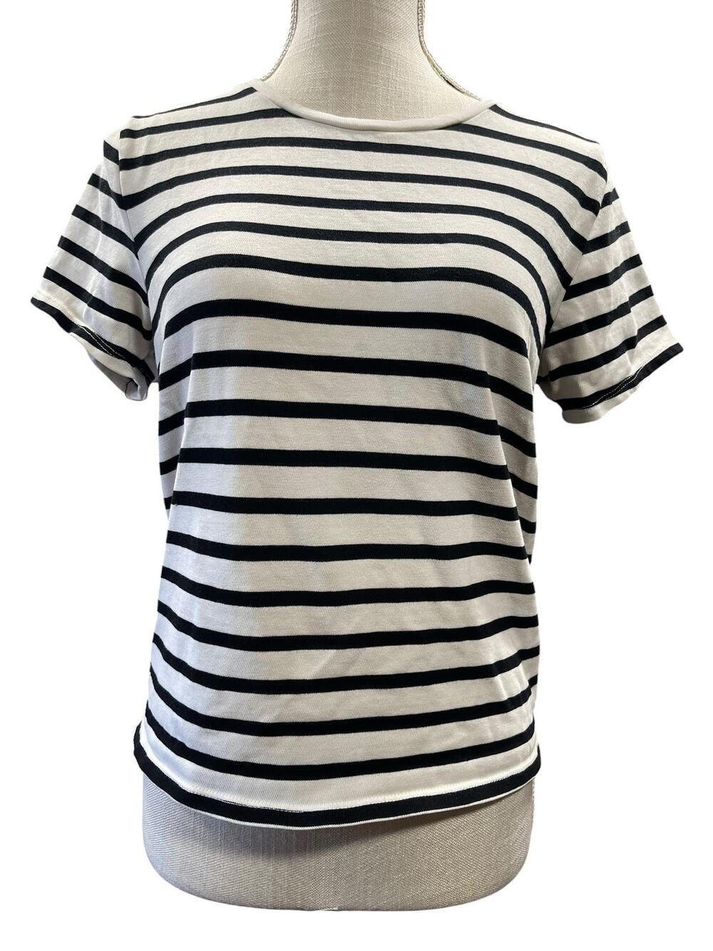 Madewell Striped Tie Back Tee Short Sleeve Open Knot Back Black White Knit
